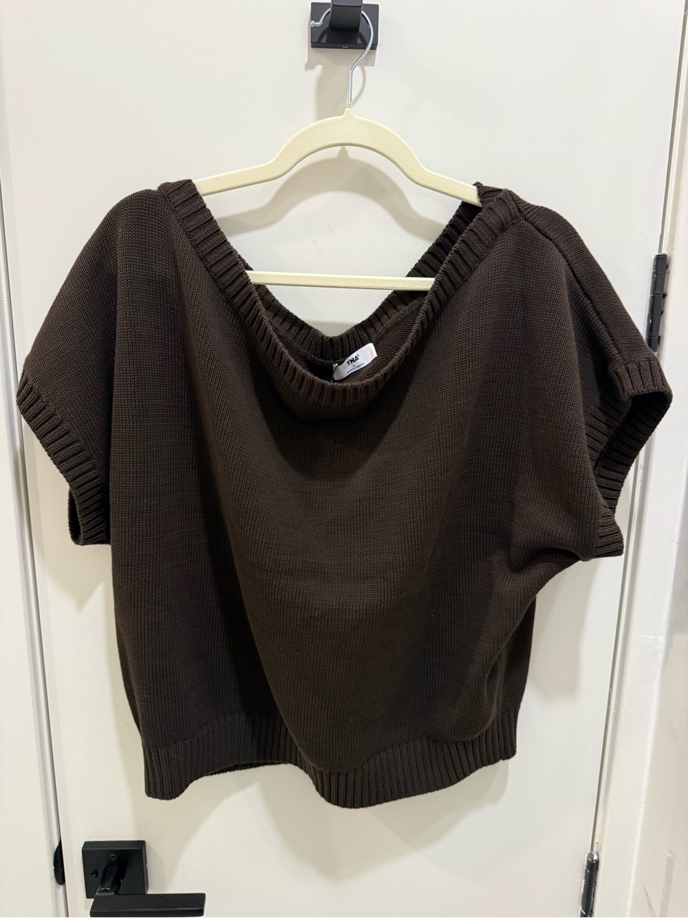 TNA Brown V-Neck Short Sleeve Knit Top